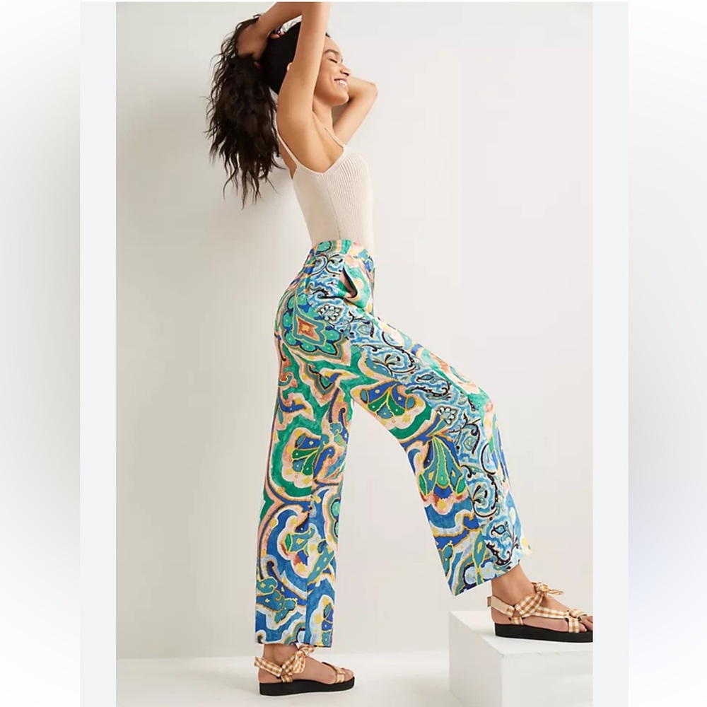 Anthropologie Maeve Rhiannon Satin Cropped Flare Pants Vacation Resort Wear 6